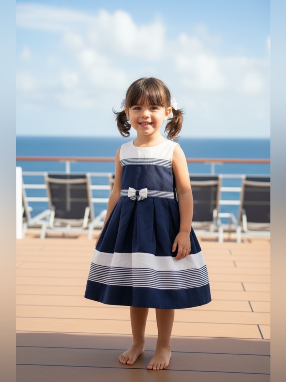 Bonnie Jean Girls Nautical Sailor Dress White Blue Size 5-6